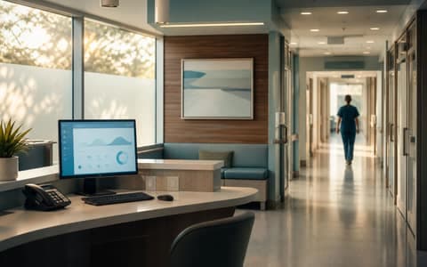 Calm modern clinic corridor with soft light - care environment N-Medtech supports.